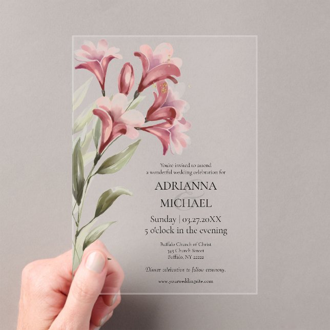 Watercolor Maroon Floral Wedding Invitation Acryleinladungen (Insitu (Handheld))