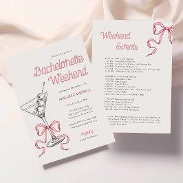 Watercolor Martini Pink Bow Bachelorette Wochenend Einladung