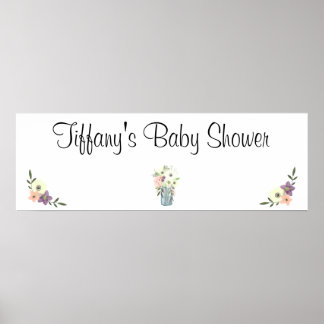 Watercolor Mason Jar Floral Baby Duschbanner Poster