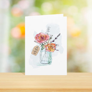 Watercolor Mason Jar Floral Mütter Tag Karte
