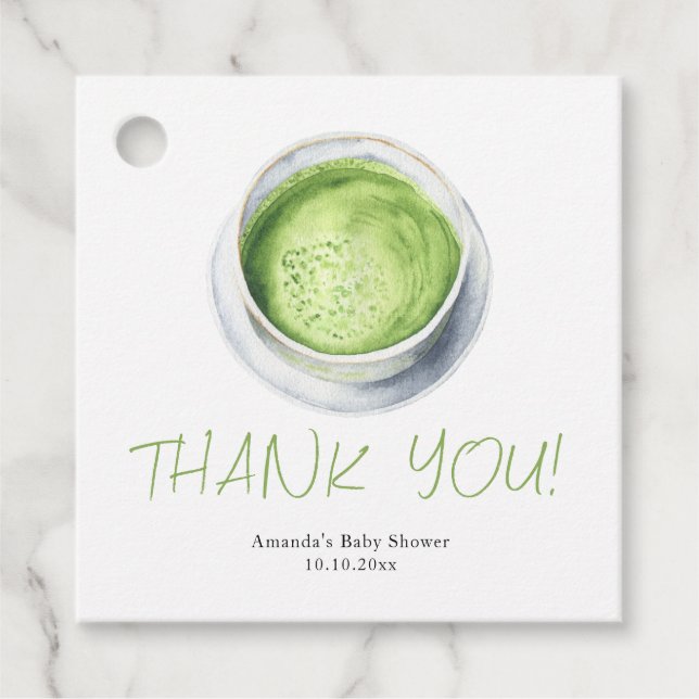 Watercolor Matcha Latte Baby Dusche Vielen Dank Geschenkanhänger (Vorderseite)