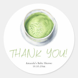 Watercolor Matcha Latte Baby Shower Thank You Runder Aufkleber