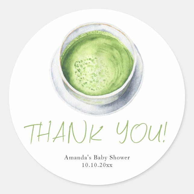 Watercolor Matcha Latte Baby Shower Thank You Runder Aufkleber (Vorderseite)