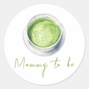 Watercolor Matcha Latte Babyparty - werdende Mutte Runder Aufkleber