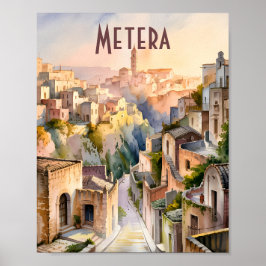 Watercolor Matera Italy Sassi di Matera Vintage Poster