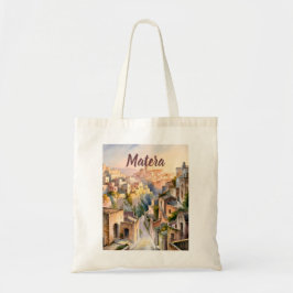 Watercolor Matera Italy Sassi di Matera Vintage Tragetasche