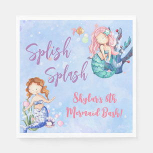 Watercolor Mermaid Bash Birthday Serviette