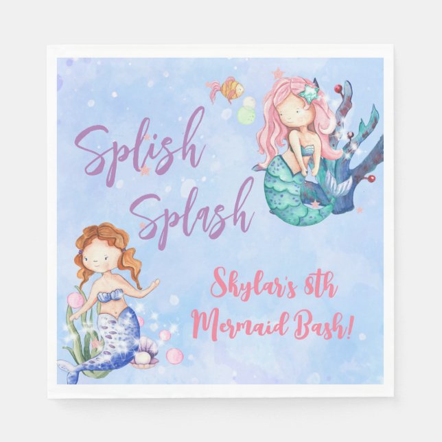 Watercolor Mermaid Bash Birthday Serviette (Vorderseite)