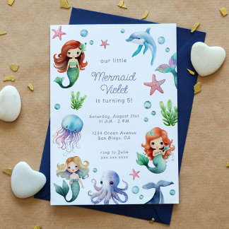Watercolor Mermaid Birthday Einladung