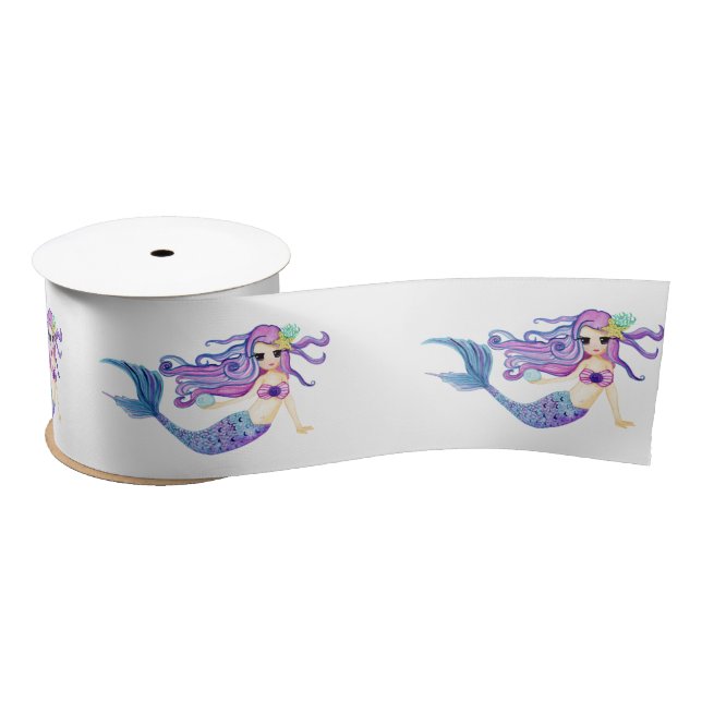 Watercolor Mermaid Birthday Party Satinband (Spule)