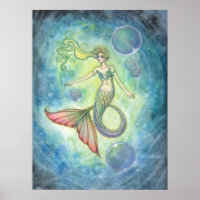 Watercolor Mermaid Fantay Art by Molly Harrison