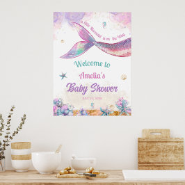Watercolor Mermaid Tail Welcome Ocean Girl Poster
