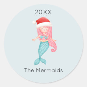Watercolor Mermaid Weihnachten Runder Aufkleber