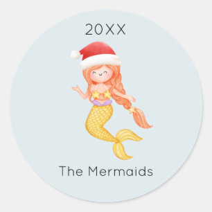 Watercolor Mermaid Weihnachten Runder Aufkleber