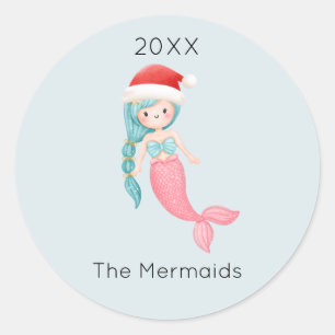 Watercolor Mermaid Weihnachten Runder Aufkleber