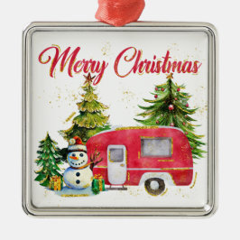 WATERCOLOR MERRY CHRISTMAS CAMPER & BÄUME ORNAMENT AUS METALL
