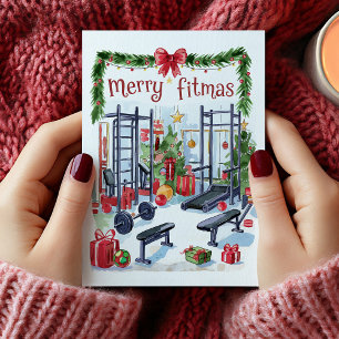 Watercolor Merry Fitmas Fitness Weihnachtskarte Feiertagskarte
