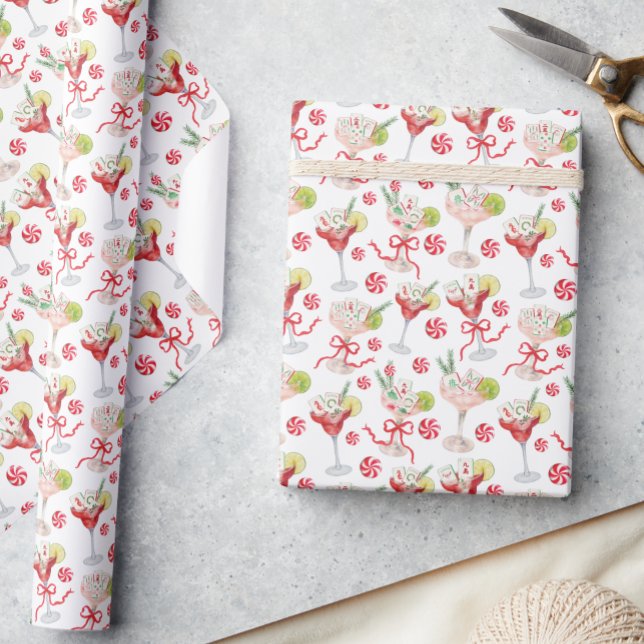 Watercolor Merry Mahjong Christmas Cocktail Party Geschenkpapier (Von Creator hochgeladen)