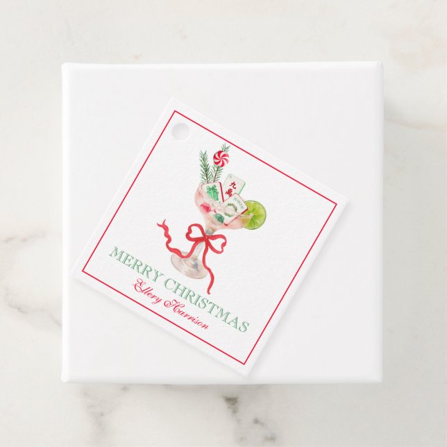 Watercolor Merry Mahjong Weihnachtscocktail Party Geschenkanhänger (Beispiel)