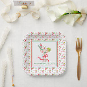 Watercolor Merry Mahjong Weihnachtscocktail Party Pappteller