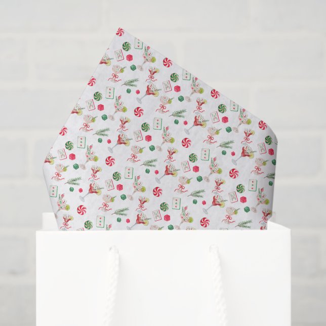 Watercolor Merry Mahjong Weihnachtscocktail Party Seidenpapier (Geschenktüte)