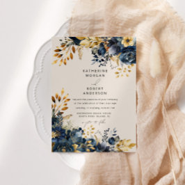 Watercolor Midnight Blue Gold Floral Wedding Einladung
