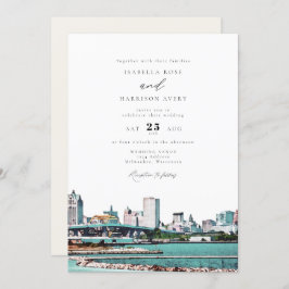 Watercolor Milwaukee Wisconsin Skyline Wedding Einladung