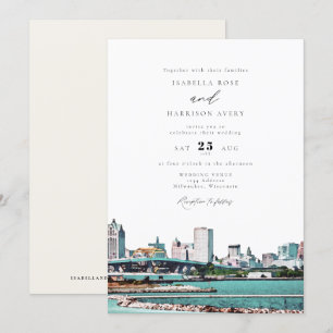 Watercolor Milwaukee Wisconsin Skyline Wedding Einladung