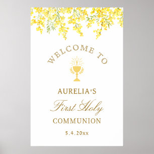 Watercolor-Mimosa-Erstkommunion-Willkommen Poster