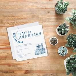 Watercolor minimalist baby shower boy einladung