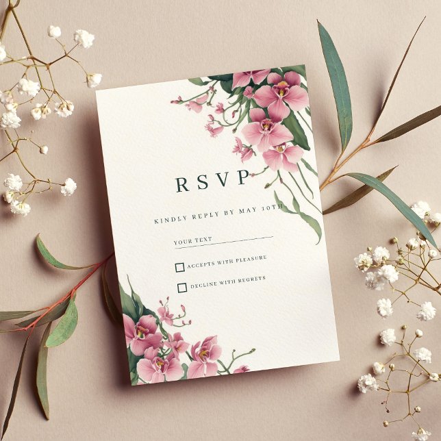 Watercolor mint pink orchid floral RSVP Einladung (Watercolor mint pink orchid floral RSVP )