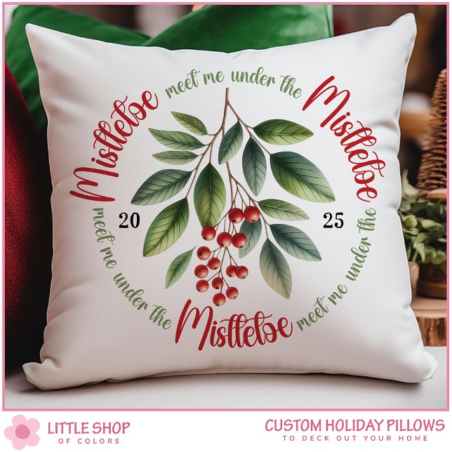 Watercolor Mistletoe Holly Berries Christmas Kissen (Von Creator hochgeladen)