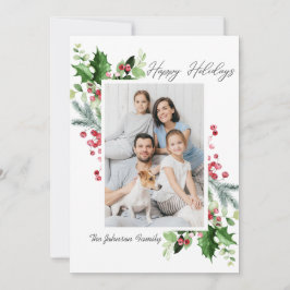 Watercolor Mistletoe Holly Berry Weihnachts-FOTO Feiertagskarte