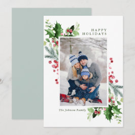 Watercolor Mistletoe Holly Berry Weihnachts-FOTO Feiertagskarte