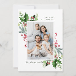 Watercolor Mistletoe Holly Berry Weihnachts-FOTO Feiertagskarte