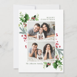 Watercolor Mistletoe Holly Berry Weihnachts-FOTO Feiertagskarte