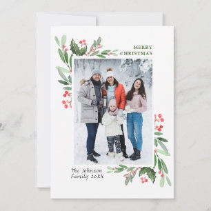 Watercolor Mistletoe Holly Berry Weihnachts-FOTO Feiertagskarte