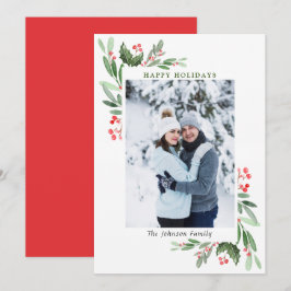 Watercolor Mistletoe Holly Berry Weihnachts-FOTO Feiertagskarte