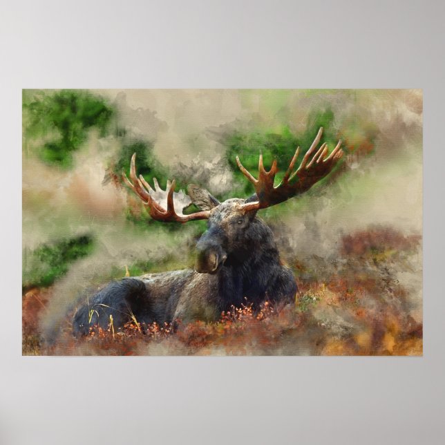 Watercolor Mix Media Moose Poster (Vorne)