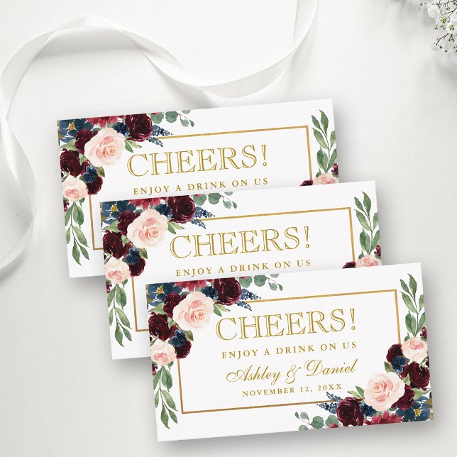 Watercolor Mixed Floral Wedk Drink Karte (Customize to change text color, style, size or to add more text to back of card.)