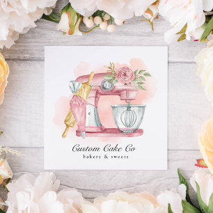 Watercolor Mixer Torte + Bäckerei Pink Geschäfts K Quadratische Visitenkarte