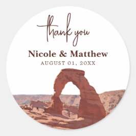 Watercolor Moab Arches Park Utah Wedding danke Runder Aufkleber