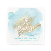Watercolor Modern Blue Oh Baby Shower Boy