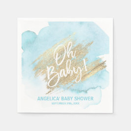 Watercolor Modern Blue Oh Baby Shower Boy Serviette