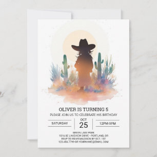 Watercolor Modern Cowboy Birthday Einladung