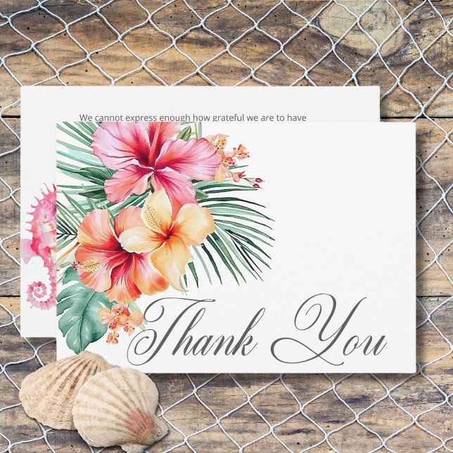 Watercolor Moderne Palmen & Beach Szene Hochzeit Dankeskarte (Watercolor Modern Palms & Beach Scene Wedding Thank You Card)