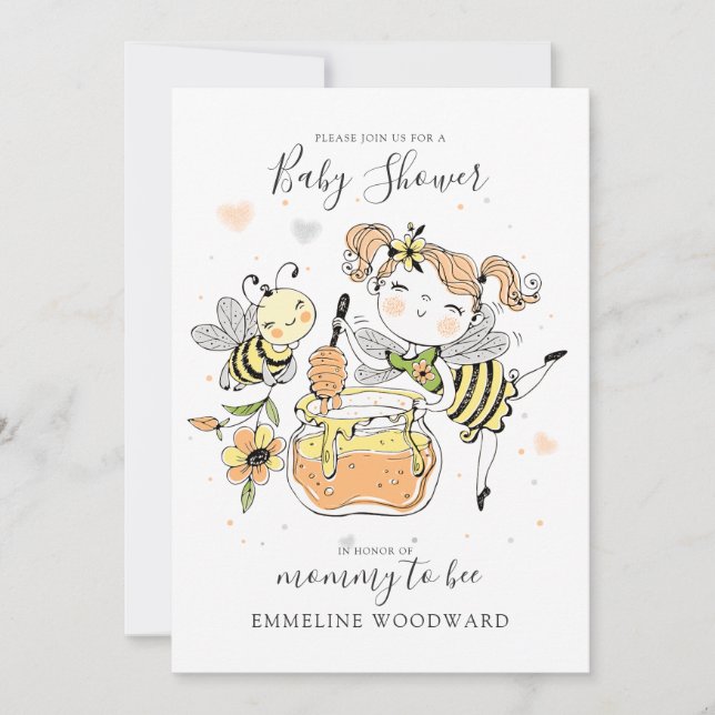 Watercolor Mommy To Bee Baby Shower  Einladung (Vorderseite)