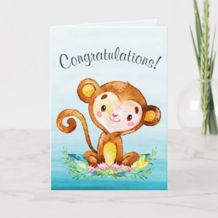 Watercolor Monkey Boy Congratulations Karte