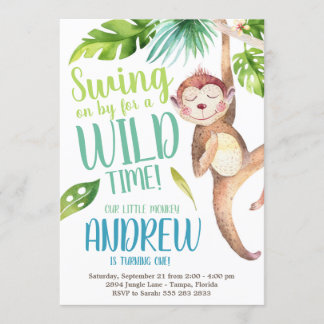 Watercolor Monkey Geburtstagsparty Einladung