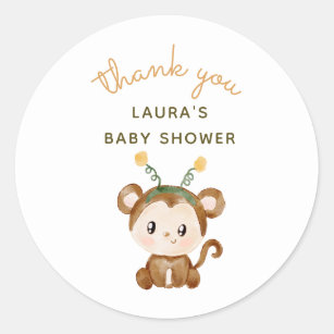Watercolor Monkey Safari Baby Dusche Vielen Dank Runder Aufkleber